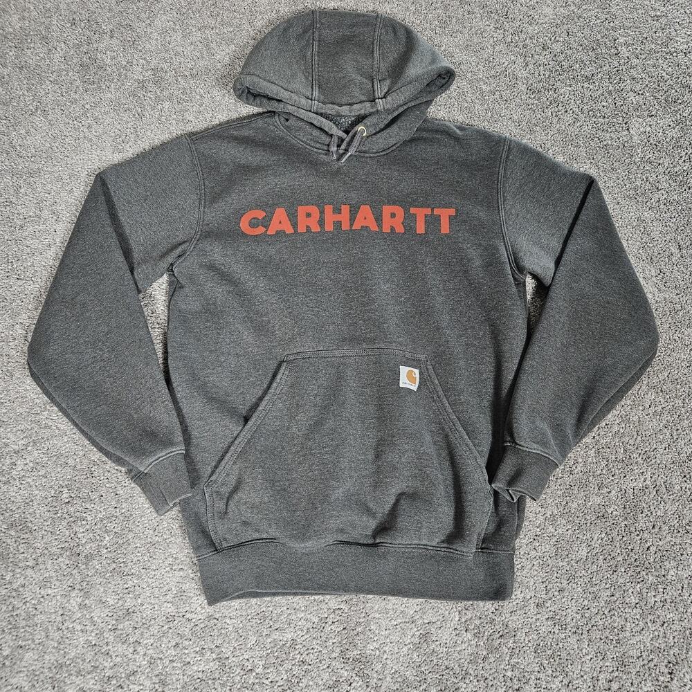 Carhartt Hoodie Men's Small Charcoal Heather Loose Midweight Logo Graphic